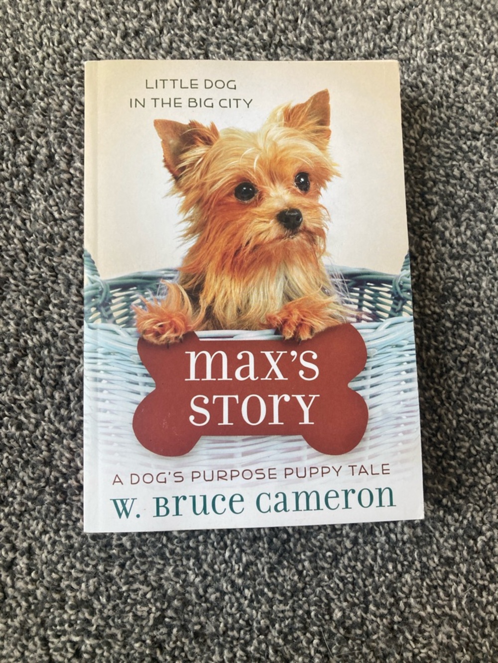 Max's Story by W. Bruce Cameron - Little Dog in Basket (White, Tan, Brown)